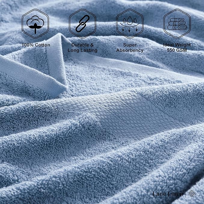 LANE LINEN 100% Ring Spun Cotton 4 Pack Bath Towels