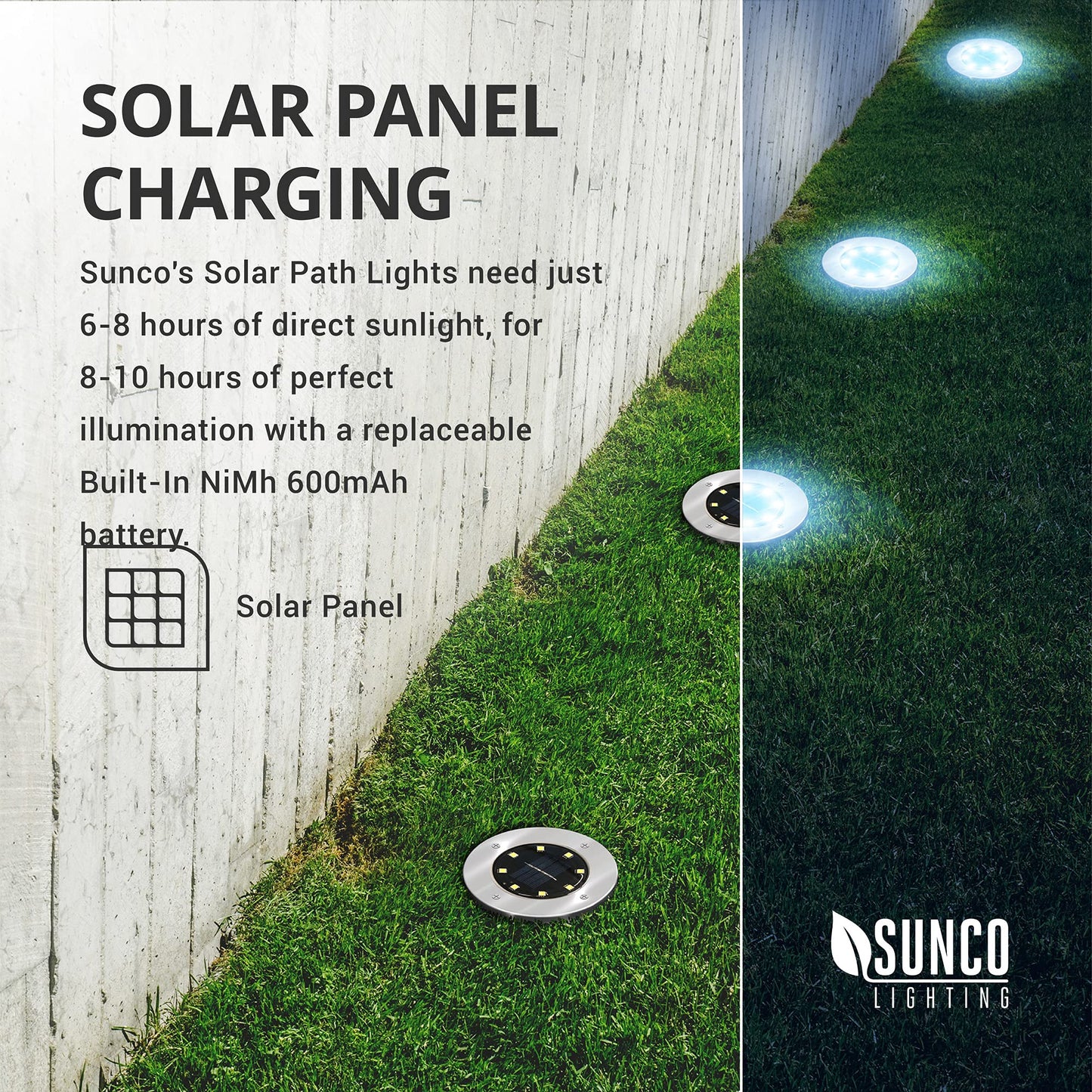 Sunco 12 Pack Solar Lights Outdoor Garden LED, Waterproof Landscape Pathway Light Fixture, Dusk to Dawn, Yard Patio Ground Lights, Deck, Cross Spike Stake, 7000K Diamond White.