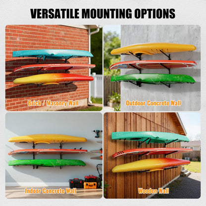 NIMBLERACK Kayak Wall Mount Rack, 45.3" Heavy Duty Canoe Storage Brackets, Foldable Space Saving Hanger, 304 Stainless Steel for Outdoor & Indoor, Fits SUP/Paddle Board(Black, 2-Tier)