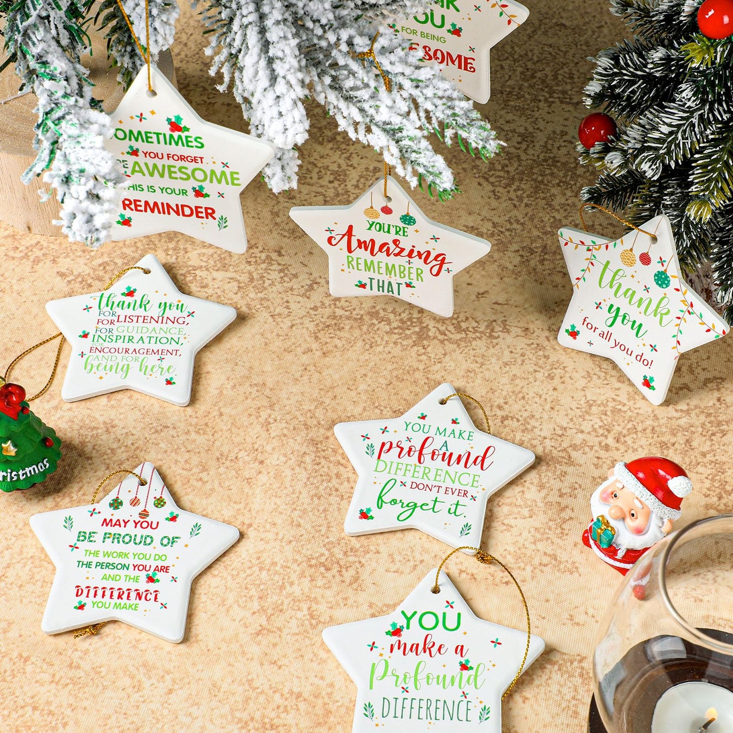 Tioncy 20 Pcs Christmas Thank You Ornament Gifts for Coworkers Employee Appreciation Gifts Thank You for Being Awesome Star Hanging Plaque for Teacher Friend Office Xmas Tree Decoration (Ceramic)
