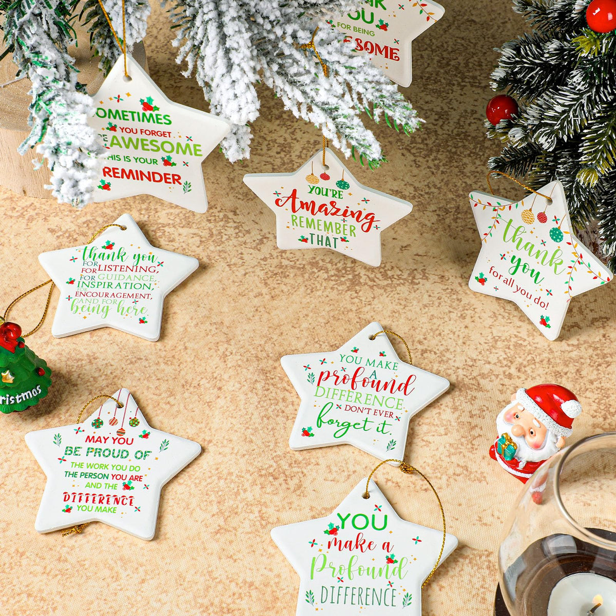 Tioncy 20 Pcs Christmas Thank You Ornament Gifts for Coworkers Employee Appreciation Gifts Thank You for Being Awesome Star Hanging Plaque for Teacher Friend Office Xmas Tree Decoration (Ceramic)