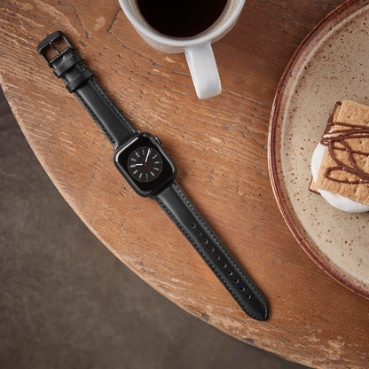Archer Watch Straps - Top Grain Leather Straps for Apple Watch (Black/Matched Thread, Matte Gray Hardware, 44/45/46/49mm)