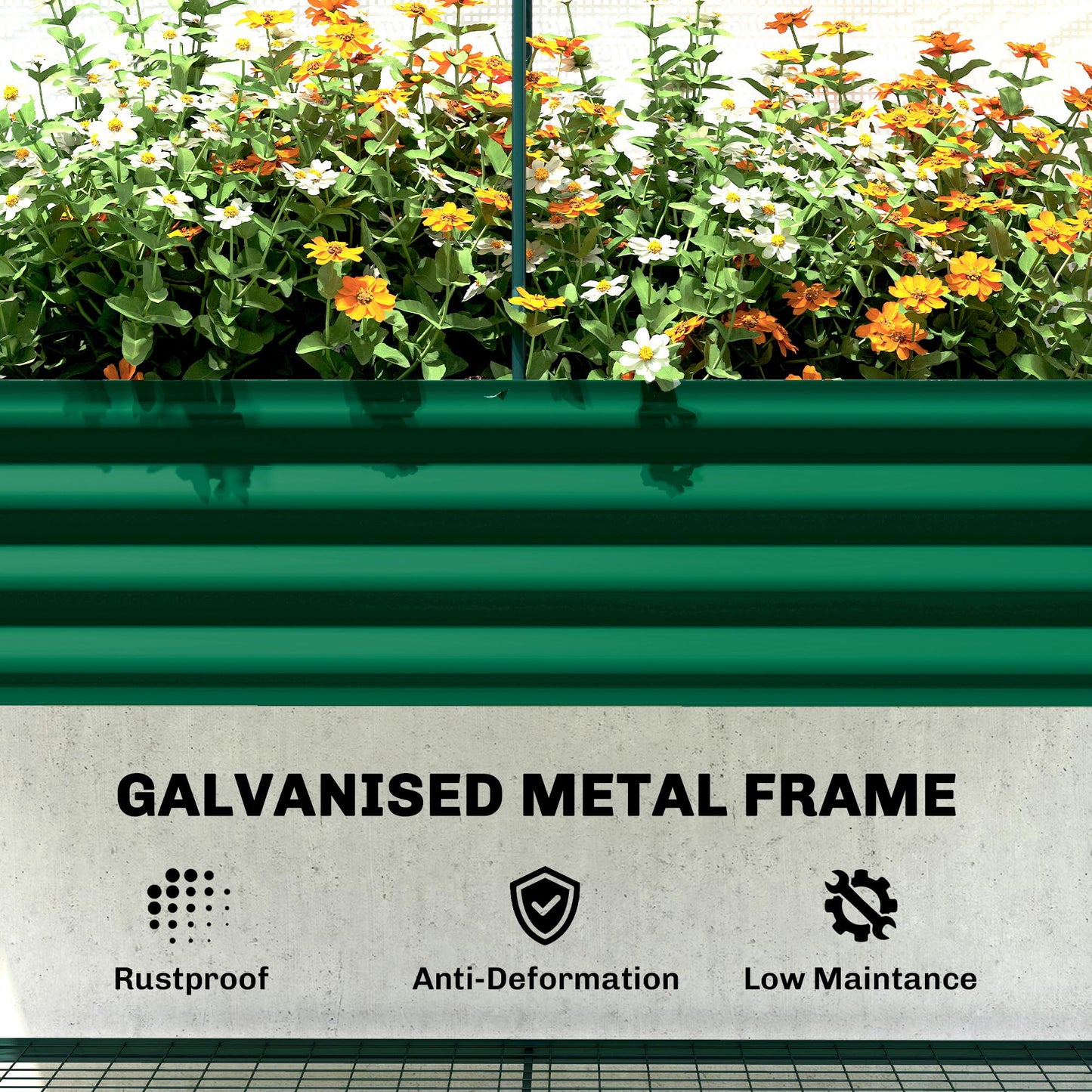 Outsunny Galvanised Raised Garden Bed with Greenhouse Cover, Metal Elevated Garden Bed with Legs, Bed Liner and Bottom Shelf, Outdoor Raised Planter Box for Vegetables, Herbs, Flowers, Green