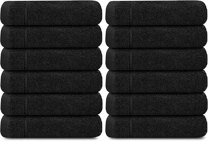 Tens Towels Pack of 12 Washcloths, 12 x 12 Inches, Lighter Weight, Quick to Dry