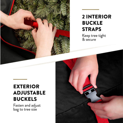 ZOBER 600D Oxford Fabric Rolling Christmas Tree Storage Bag - Fits 7.5 Ft Artificial Trees - Waterproof Christmas Tree Bag For Storage Box For Xmas, Durable Handles and Wheels - Card Slot - Black