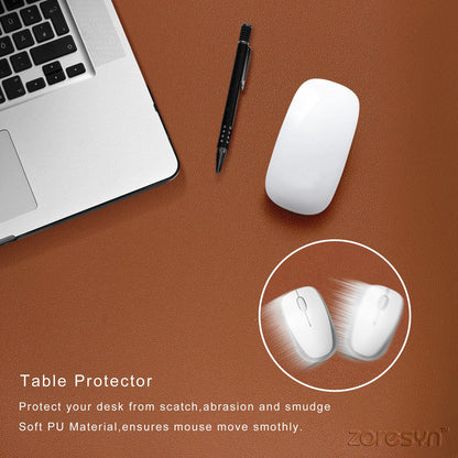 ZORESYN Large Gaming Desk Mat 120x40cm (Light Brown), PU Leather Extended Mouse Pad with Keyboard Space, Waterproof & Nonslip Base