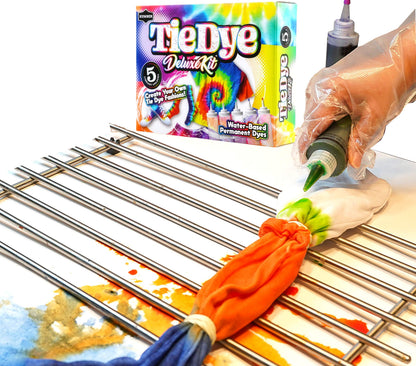KUMBER Tie Dye Kit Kids - 5 Colours with Extra Dye Powder, Rubber Bands, Gloves and Funnel - Art and Craft Set for Dyeing Clothes, Creative Games & Activities - Suitable for Kids and Adults