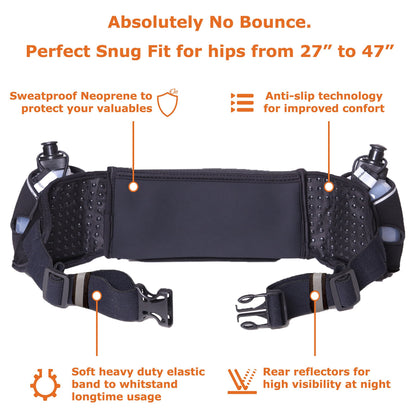 Runtasty Premium Hydration Running Belt with 2 BPA-Free 10oz Water Bottles – For Men & Women, Bounce-Free Fit, Water-Resistant Zippered Storage & Clear Tilt-Up Phone Pocket, Jogging & Marathon Ready