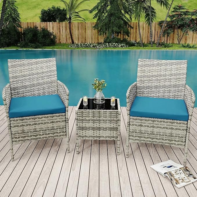 GarveeLife 3 Piece Patio Furniture Set, Rattan Outdoor Furniture