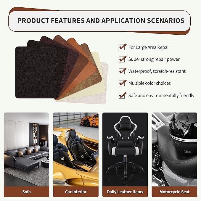 ONine Leather Repair Patch，Self-Adhesive Couch Patch，Multicolor Available