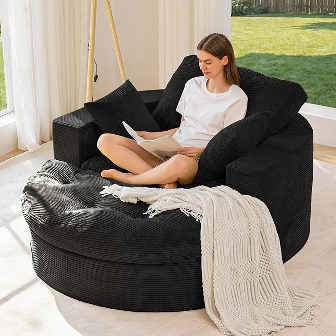 MAXYOYO Oversized Round Chaise Lounge Sofa, Upholstered Lounge Chair