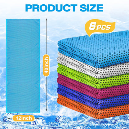 MENOLY 6 Pack Cooling Towels, 40"x12" Cooling Towels for Neck and Face with Breathable Carrying Bags,Soft Microfiber Instant Cooling Rags, Gym Workout Sweat Towel for Sports, Yoga, Camping, Running