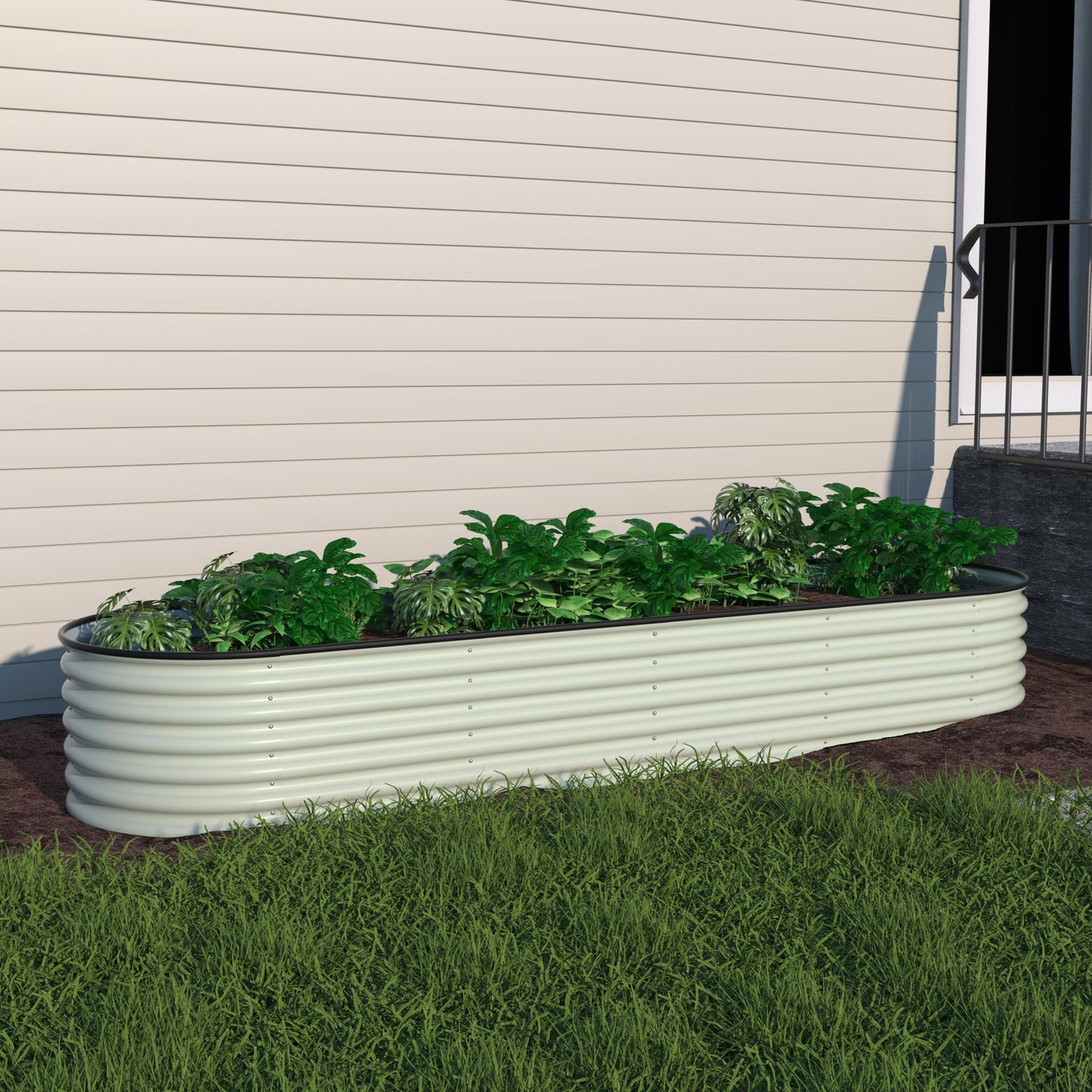 VEIKOU Raised Garden Bed 17" H, 8ft X 2ft Metal Galvanized Raised Garden Bed for Plants, Modular Raised Planter Box for Herbs Flowers, 9 in 1 Raised Garden Bed Kit, Beige