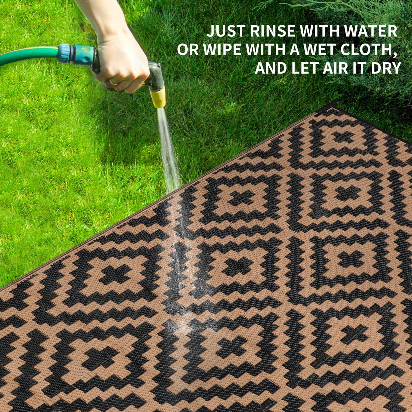 Outdoor Rugs Patio Camping Waterproof - 9x18 Plastic Straw Patio Rug Portable for Campers, Outside RVs Mat, Outdoor Area Carpet for Patios Clearance, Backyard Porch, Balcony, Picnic, Black Brown