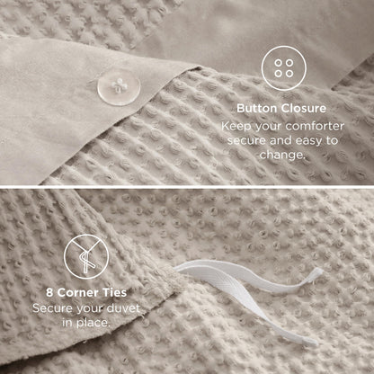 Bedsure 100% Cotton Duvet Cover Queen Size with Fitted Sheet - 4 Pieces Linen Waffle Weave Duvet Covers, PureWowen Breathable Bedding Set, 1 Duvet Cover 90x90, 1 Fitted Sheet, 2 Pillow Shams