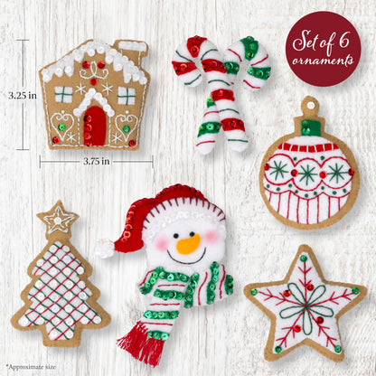 Bucilla Felt Applique 6 Piece Ornament Making Kit, Jolly Gingerbread Snowman, Perfect for DIY Arts and Crafts Projects