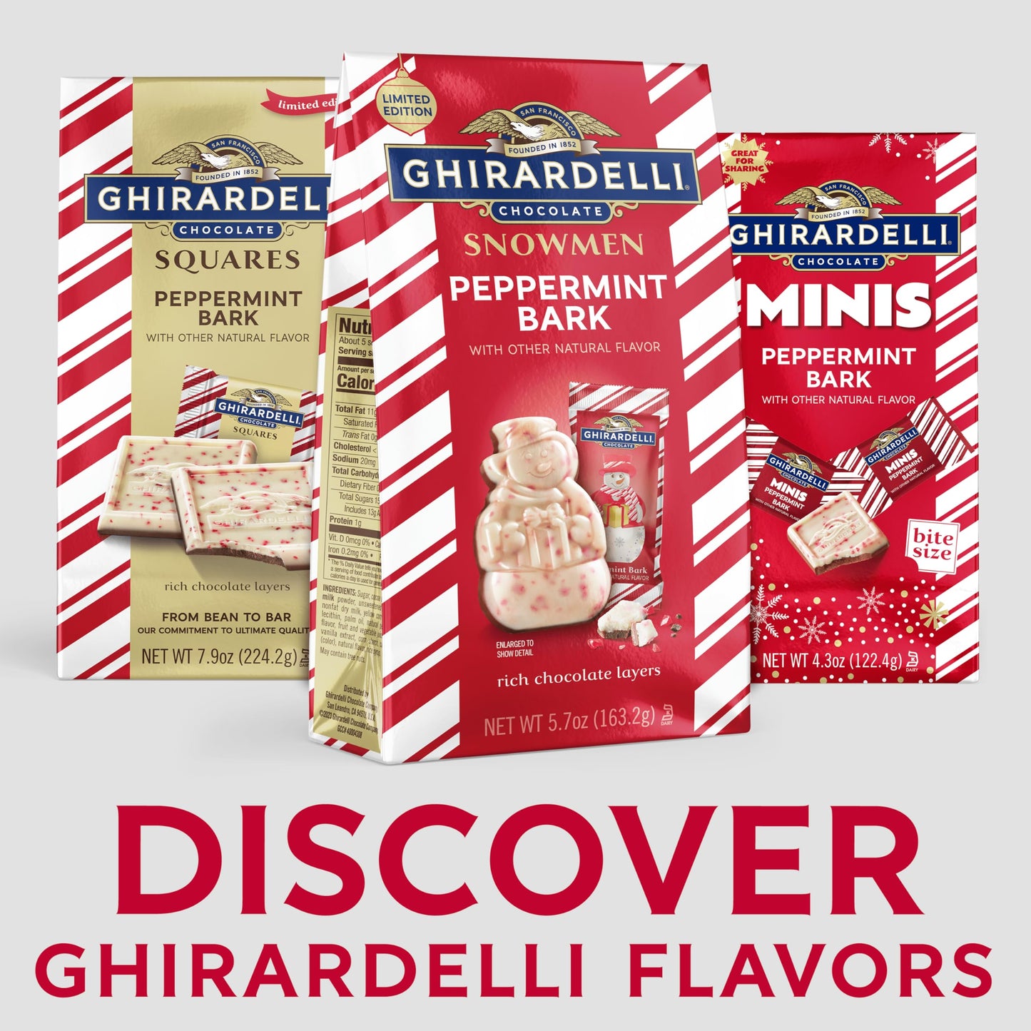 GHIRARDELLI Peppermint Bark Snowmen – Limited Edition Holiday Chocolate Candy Featuring Layers of Rich Chocolate Layers with Festive Peppermint Flavor, 5.7 oz Bag