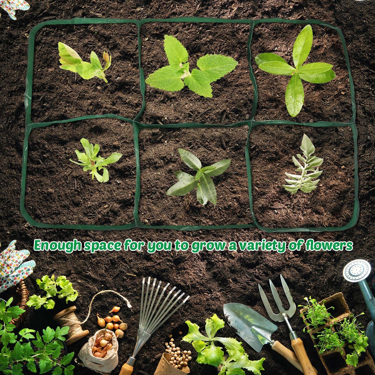 Gerrii 6 Pack 35 Gallon Fabric Raised Garden Beds Rectangle Garden Planting Bed with 6 Divided Grids Drainage Holes 4 Pcs Warehouse Gloves for Vegetables Flowers Tomatoes Herb(Polypropylene, Cotton)