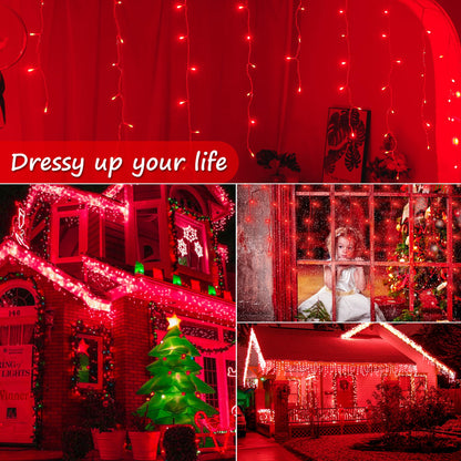 oopswow Christmas Icicle Lights Outdoor,300LED 33FT Christmas String Lights,Connectable Valentine's Day Lights with 30V Plug in for Valentine Wedding Party Eave Garden Wall Indoor Decor, Red