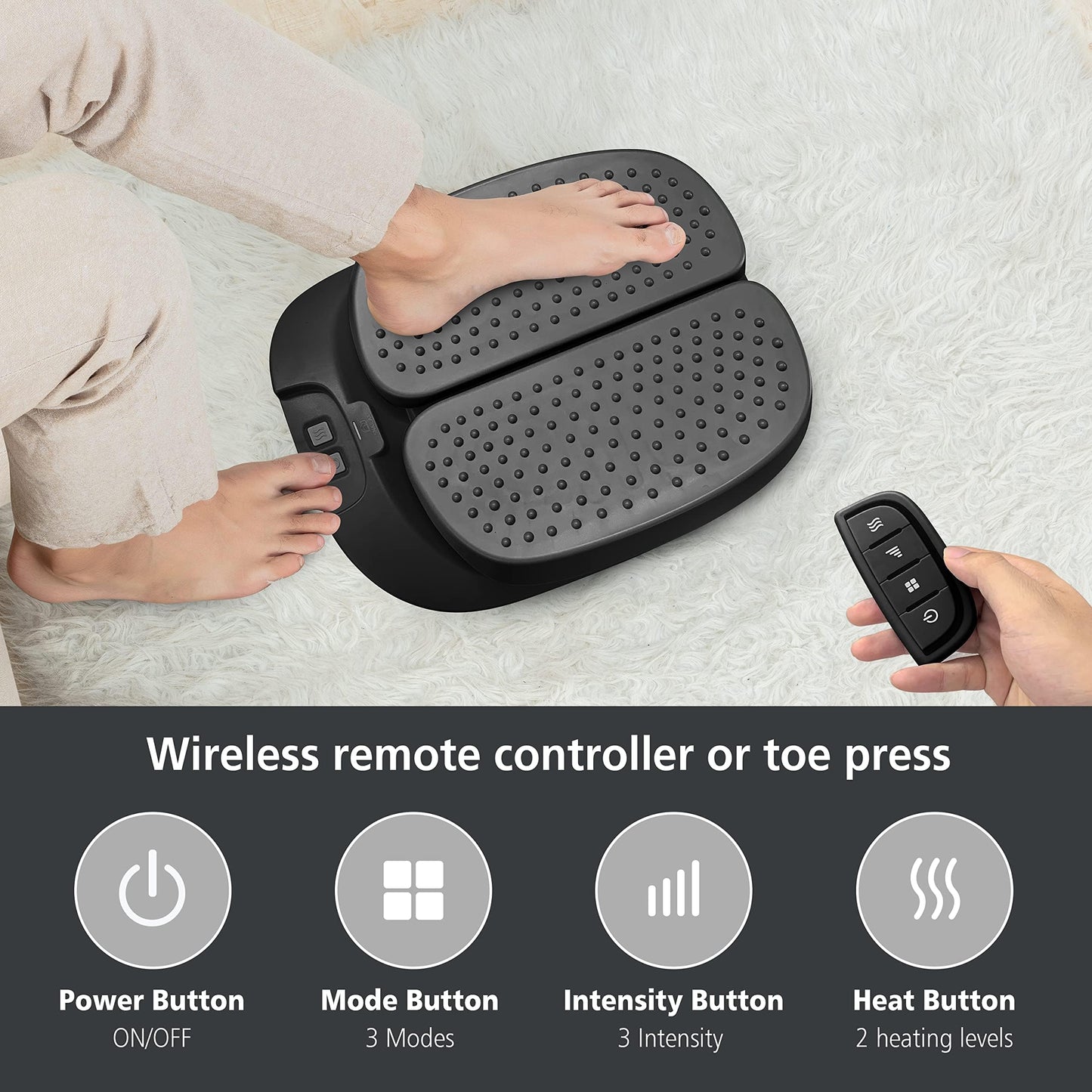 Snailax Foot Massager Machine with Heat,Remote Control, FSA HSA Eligible, Adjustable Vibration Feet Massager Machine Increased Blood Circulation,Plantar Fasciitis, Stress (Black)