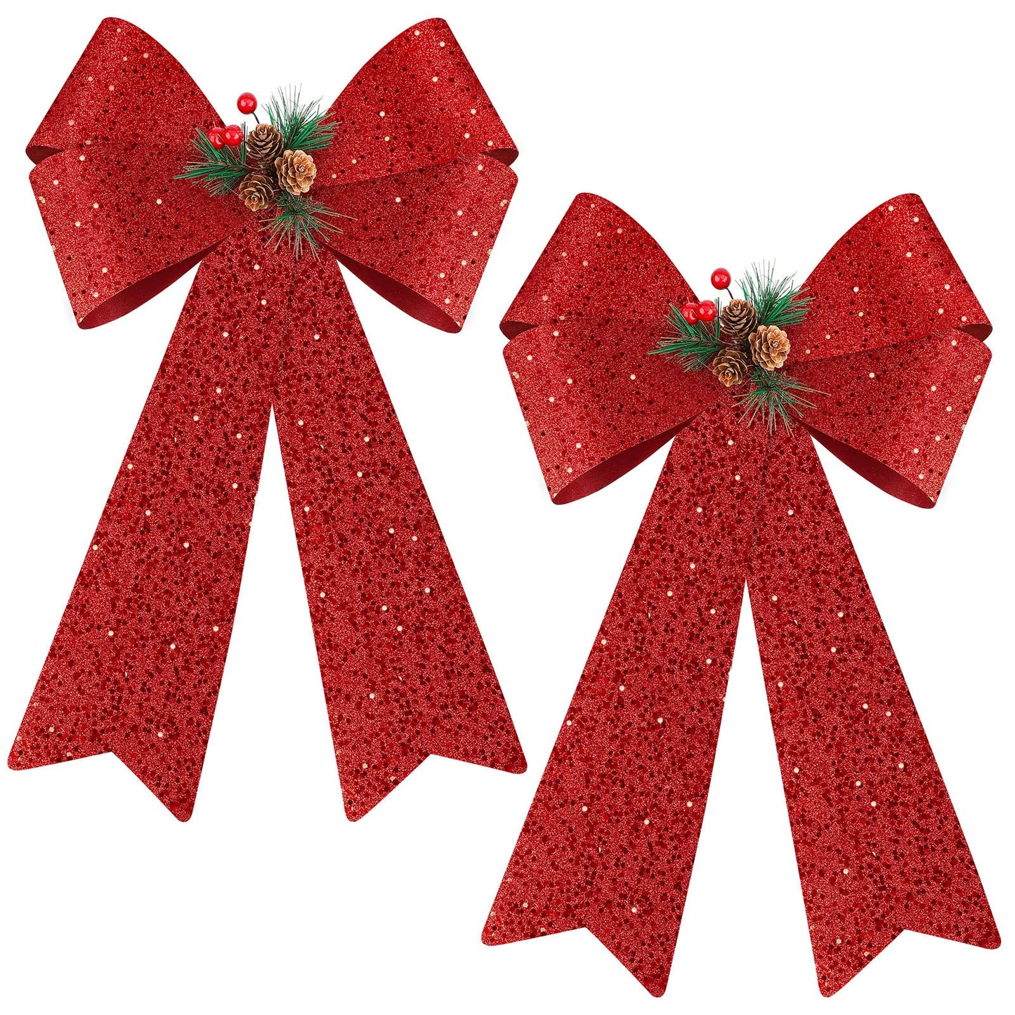 MCEAST 2 Pack Red Christmas Bows 12 x 18 Inches Xmas Wreaths Garland Bows with Pinecones for Christmas Tree Ornaments Sets Indoor Outdor Decoration