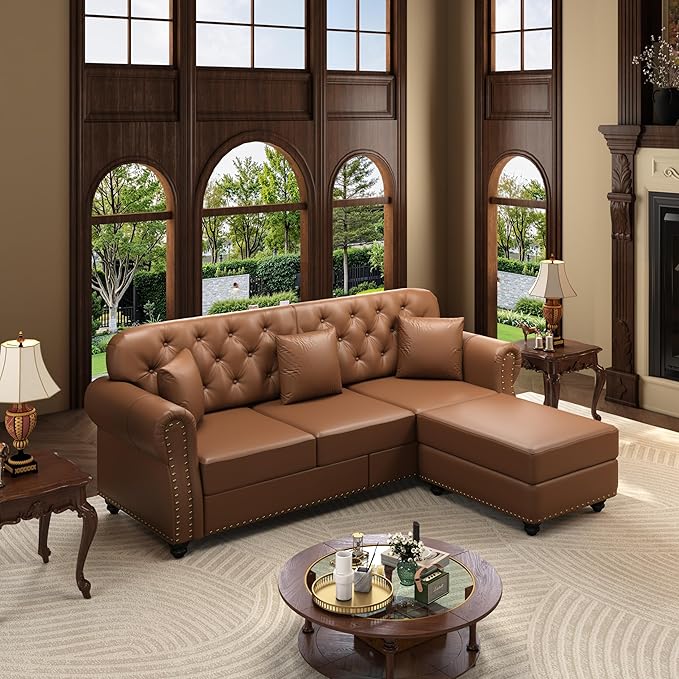KEIKI 83" Faux Leather Chesterfield Sofa