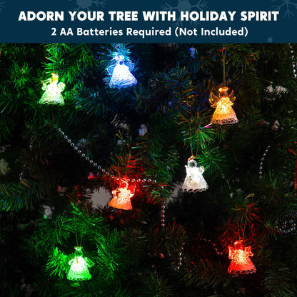 JOYIN Christmas Set of 12Pcs Spun Angel Ornament, Clear Angel Hanging Ornaments with LED Lights for Christmas Tree Decorations, Xmas Party Favor