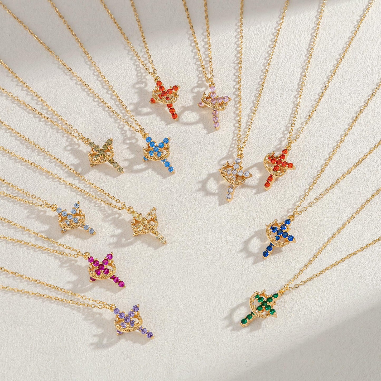 Robaice Birthstone Crown Cross Necklace for Women, Gold-Plated Christian Faith Necklace, Cross Jewelry Gift for Women, April Clear Gift