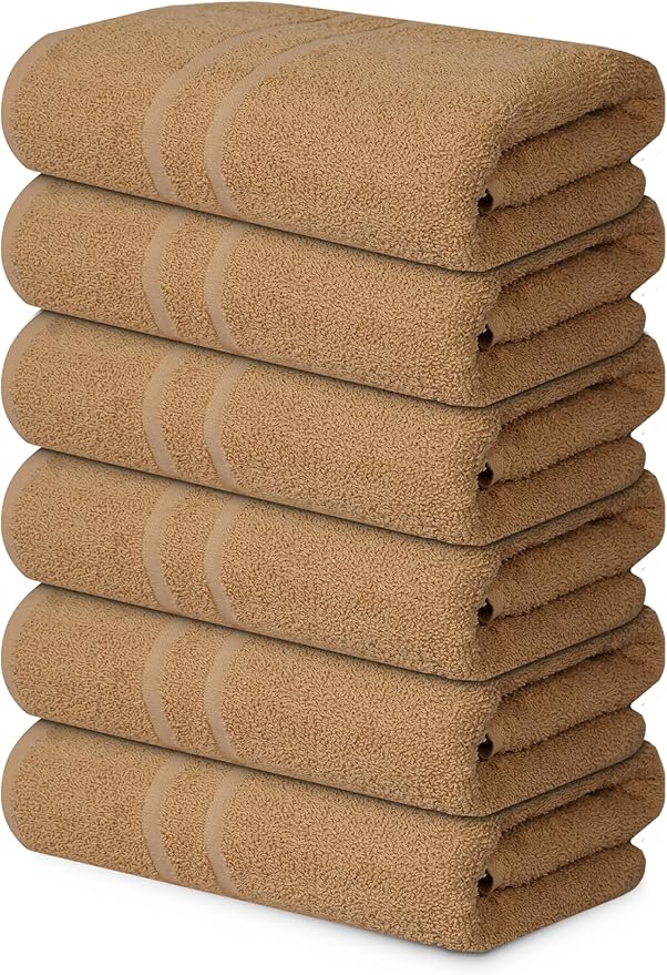 Basic Medium Bath Towels 24x48 Inches – Pack of 6 – Beige Color – Soft and