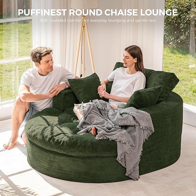 MAXYOYO Oversized Round Chaise Lounge Sofa, Upholstered Lounge Chair