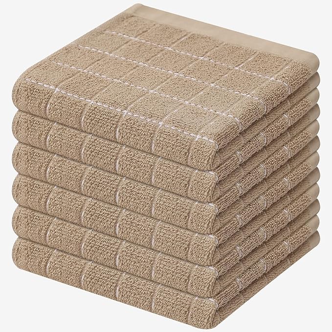Mordimy 100% Cotton Terry Cloth Dish Cloths, Soft and Absorbent Checkered Dish