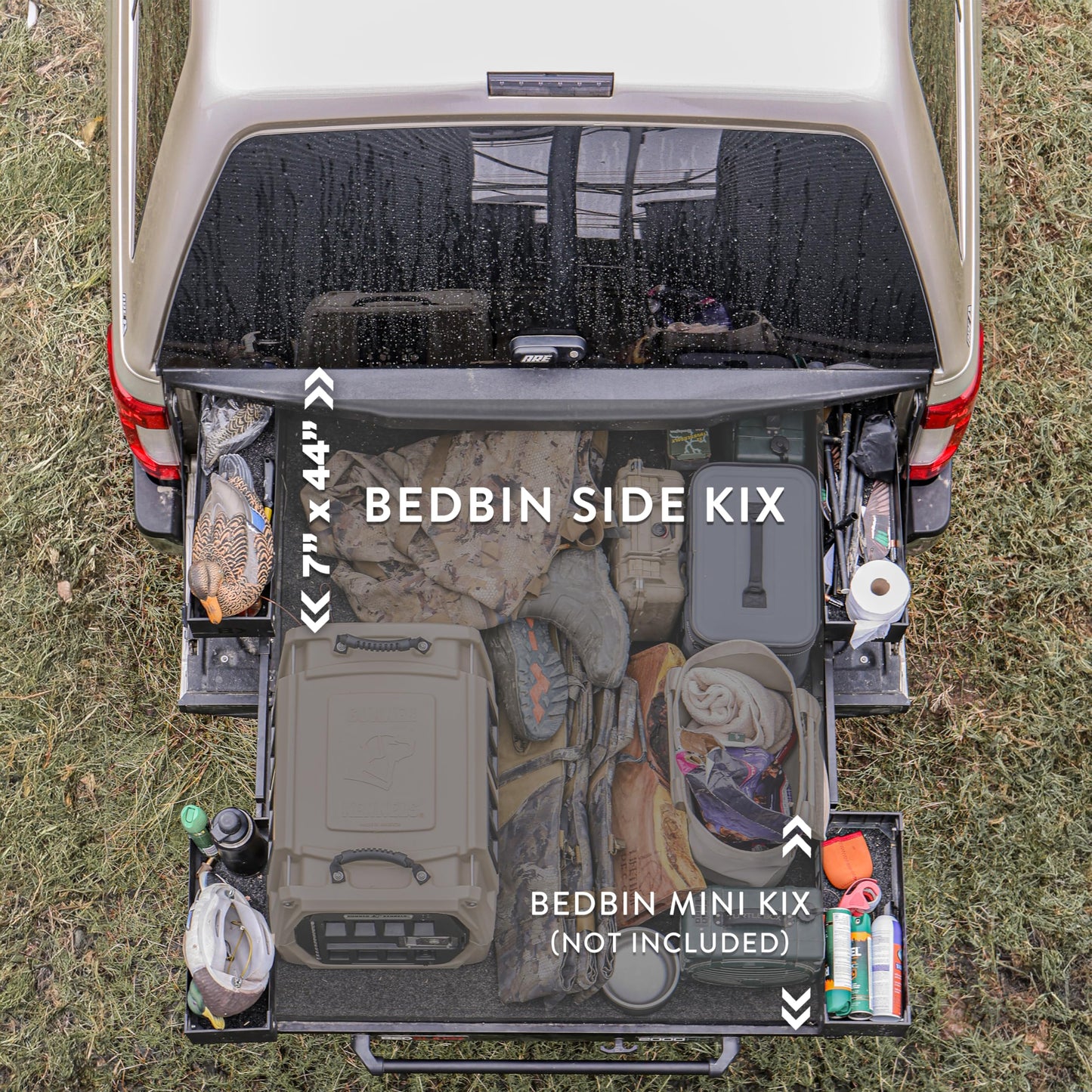 Bedslide Bedbin Side Kix Truck Bed Organizer, Storage Bin Attachments, 2 Boxes for Additional 7x44 Inches of Space on Each Side, Black