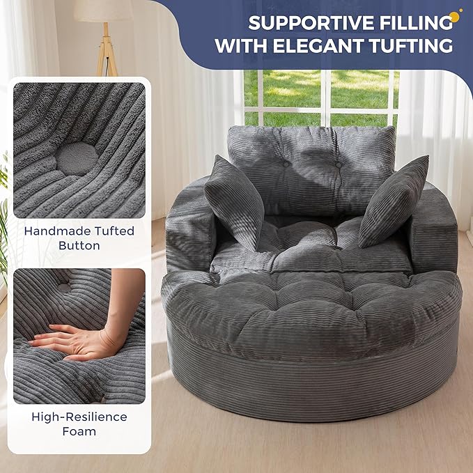 MAXYOYO Oversized Round Chaise Lounge Sofa, Upholstered Lounge Chair