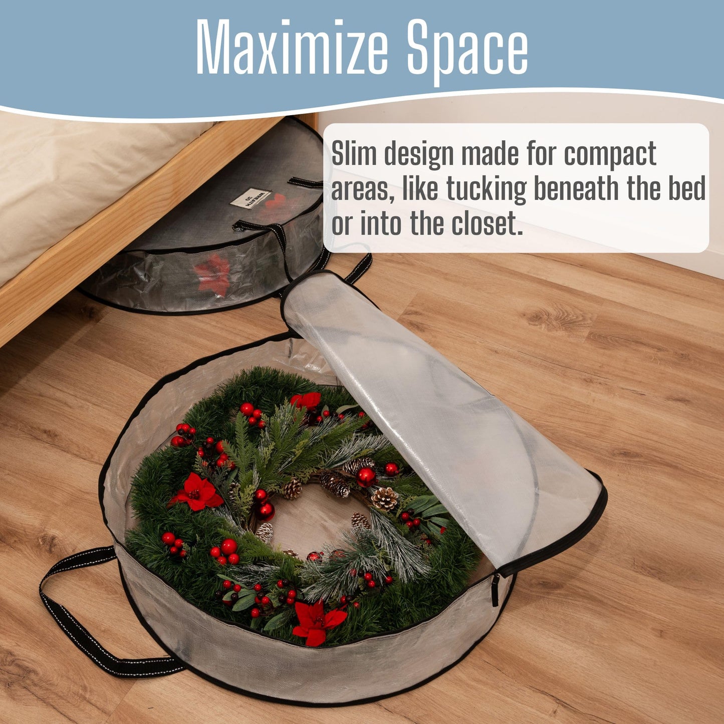 VENO 2 Pack Summer Wreath Storage Container, 30 Inch Clear Wreath Bag, Spring, Christmas Garland Decoration Organizers with Zipper and Durable Handles (Clear, 30"-2 Pack)