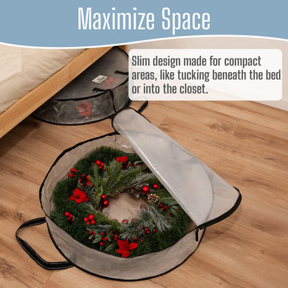 VENO 2 Pack Summer Wreath Storage Container, 30 Inch Clear Wreath Bag, Spring, Christmas Garland Decoration Organizers with Zipper and Durable Handles (Clear, 30"-2 Pack)
