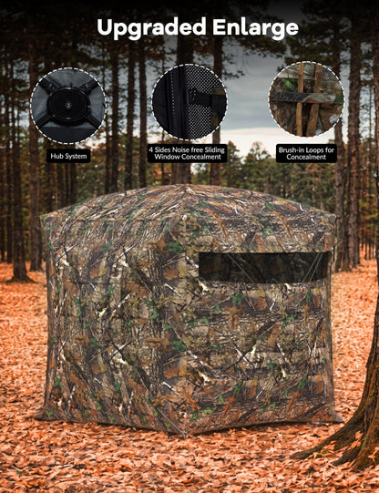 GarveeLife Portable Pop-Up Hunting Blind - 270° See-Through Windows & Silent Door, Waterproof Lightweight Camouflage Tent for Deer Turkey Hunting