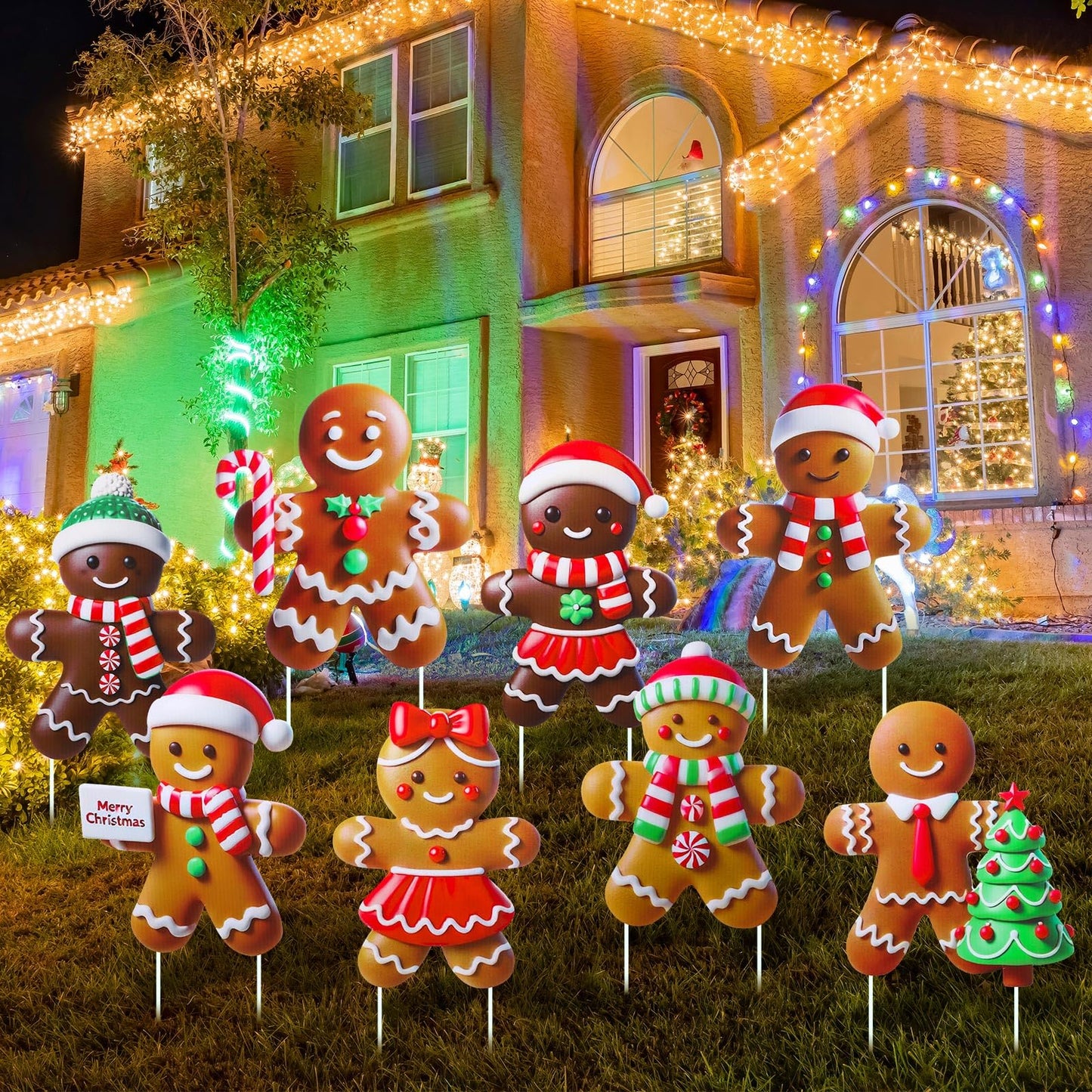 Memorywuu 8 Pcs Christmas Gingerbread Man Yard Signs with Stakes Outdoor 3D Gingerbread House Decoration Xmas Yard Stakes Lawn Signs for Christmas Holiday Pathway Garden Patio Party Favors(Classic)