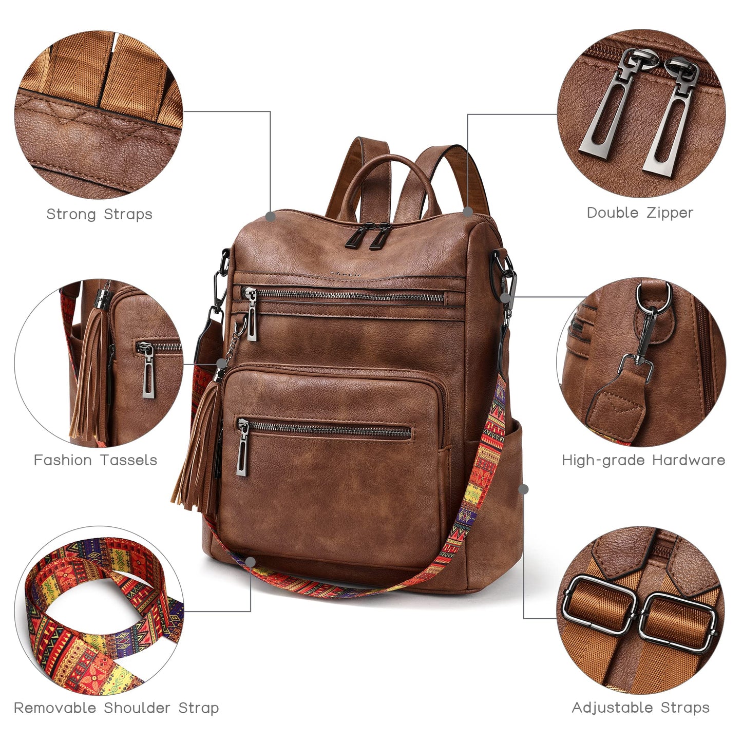 Shrrie Backpack Purse for Women Leather Backpack Fashion Designer Convertible Shoulder Bag