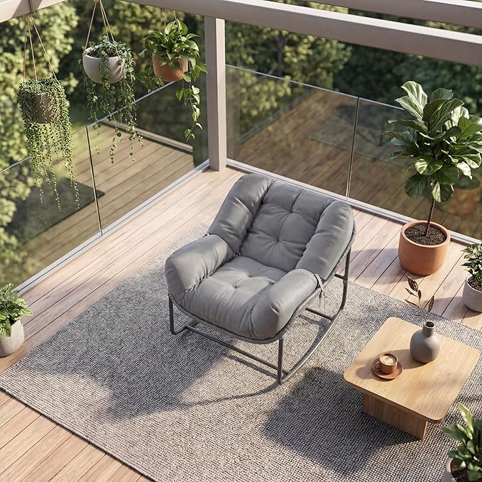 GarveeLife Outdoor Lazy Rocking Chair, Single Metal Rocker