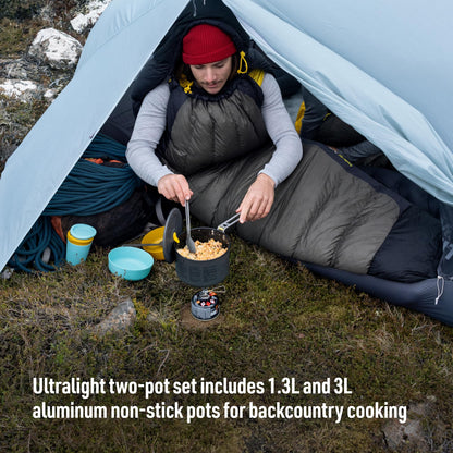 Sea to Summit Frontier Ultralight Two Pot Set for Camping, 1.3-Liter Pot and 3-Liter Pot