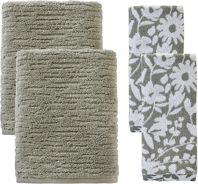 SKL Home CloudSoft/Bedford Floral 100% Cotton Luxury 4-Piece Towel Set