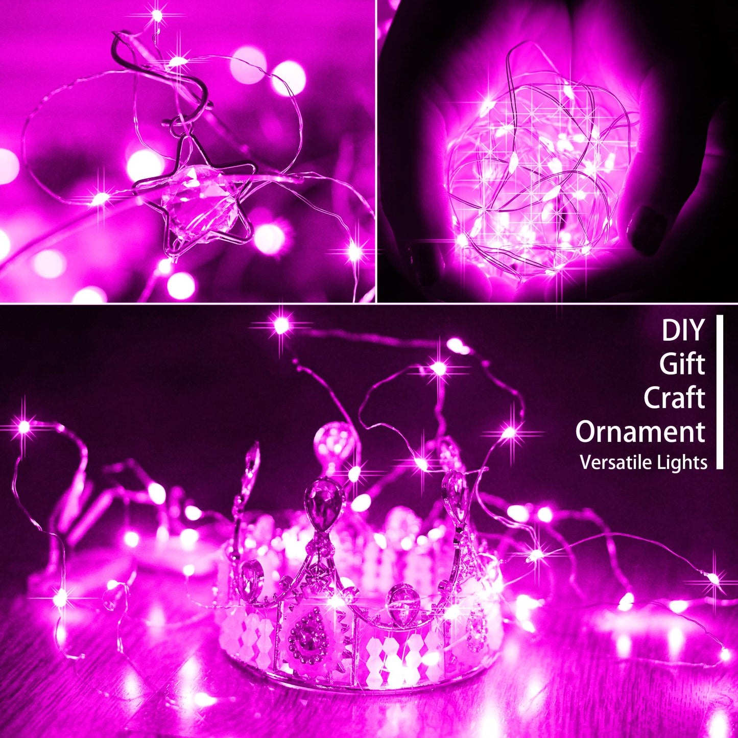 SunKite 16 Packs 20 LED Fairy String Lights Battery Operated Waterproof 6.6 Feet Silver Copper Wire Firefly Starry Moon Lights for DIY Costume Wedding Party Bedroom Table Decor (Pink)