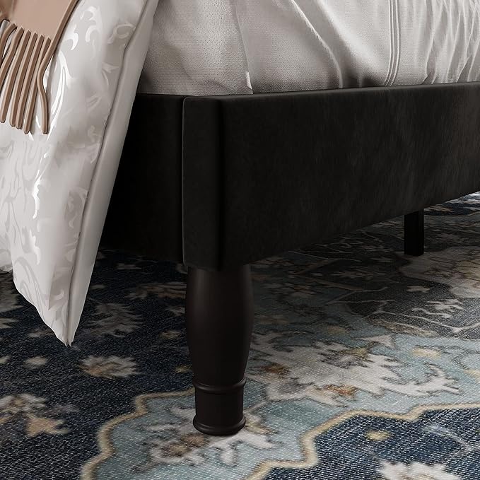 Allewie King Bed Frame with Adjustable Velvet Tiara Headboard, Upholstered