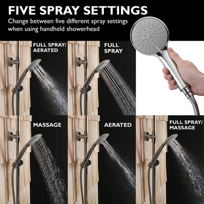 Homewerks 3070-251-CH-B Outdoor Shower Kit with 8-Inch Rain Can and 5-Function Handheld Showerhead Fixture, Chrome