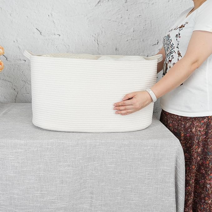 Large Rectangle Blankets Basket Living Room 22"x17"x12" Woven Cotton Rope