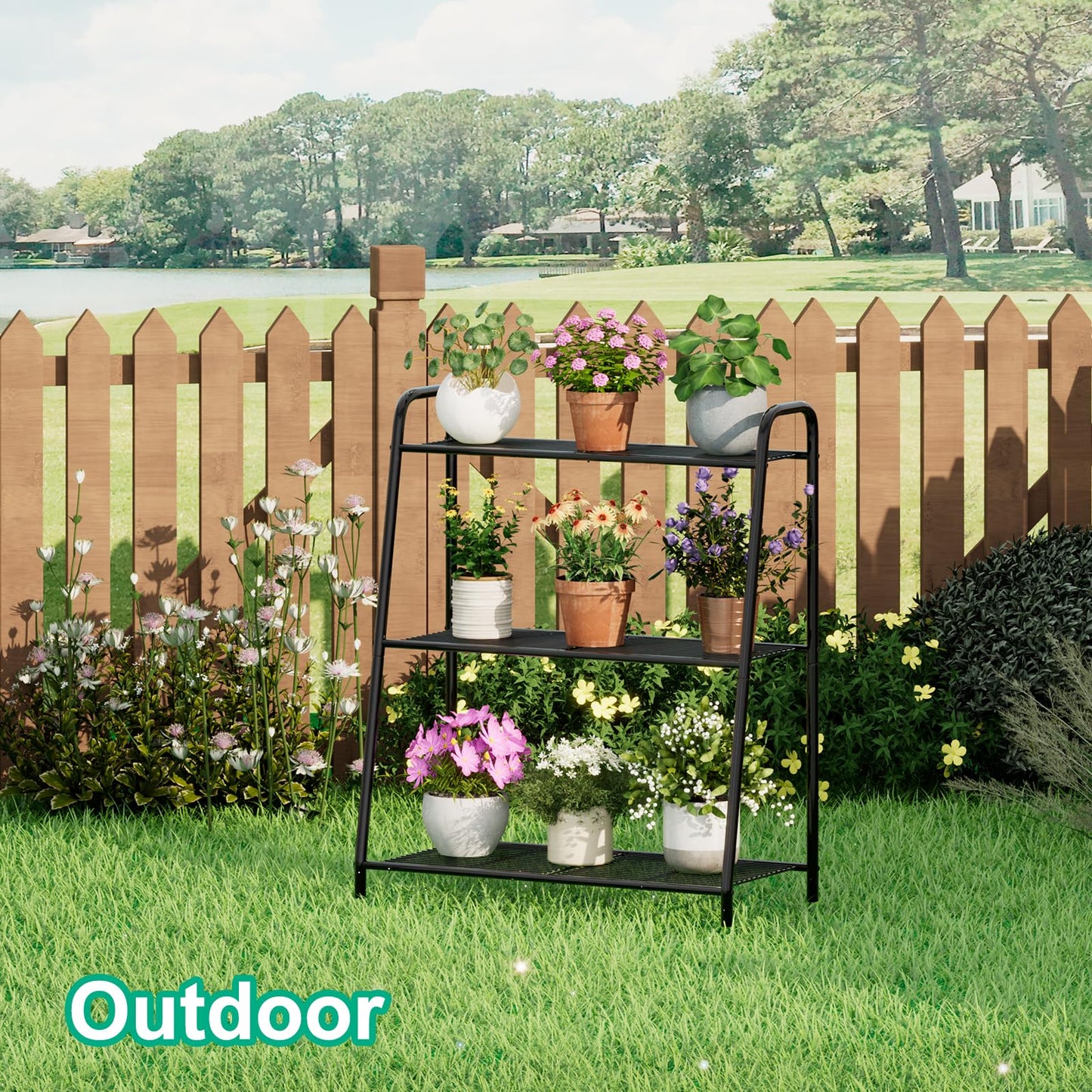 Plant Stand Indoor, Outdoor Tiered Plant Stand, Corner/Metal/Black Plant Shelf