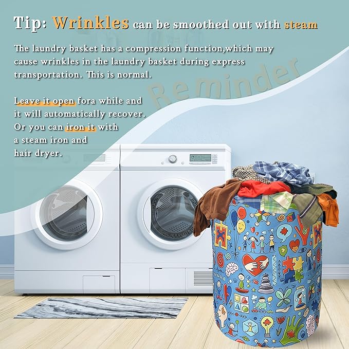 Autism Awareness Doodles Laundry Basket Foldable