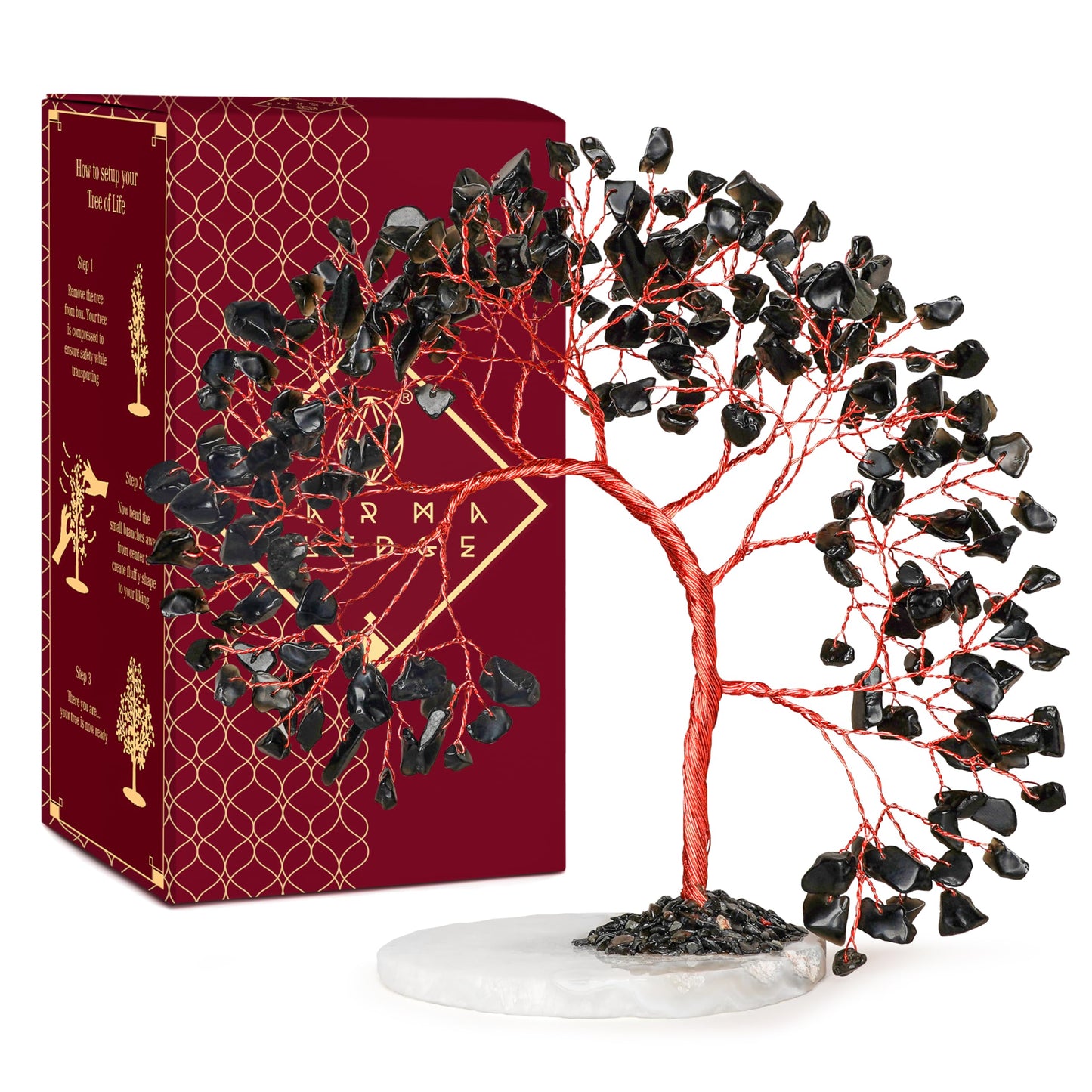 KARMAPLEDGE Crystal Tree of Life for Home, Office, Room, Wall Decor to Bring Money & Good Luck, Handmade Black Obsidian Healing Chakra Tree Unique Birthday Gifts for Women, Men, Mom & Dad