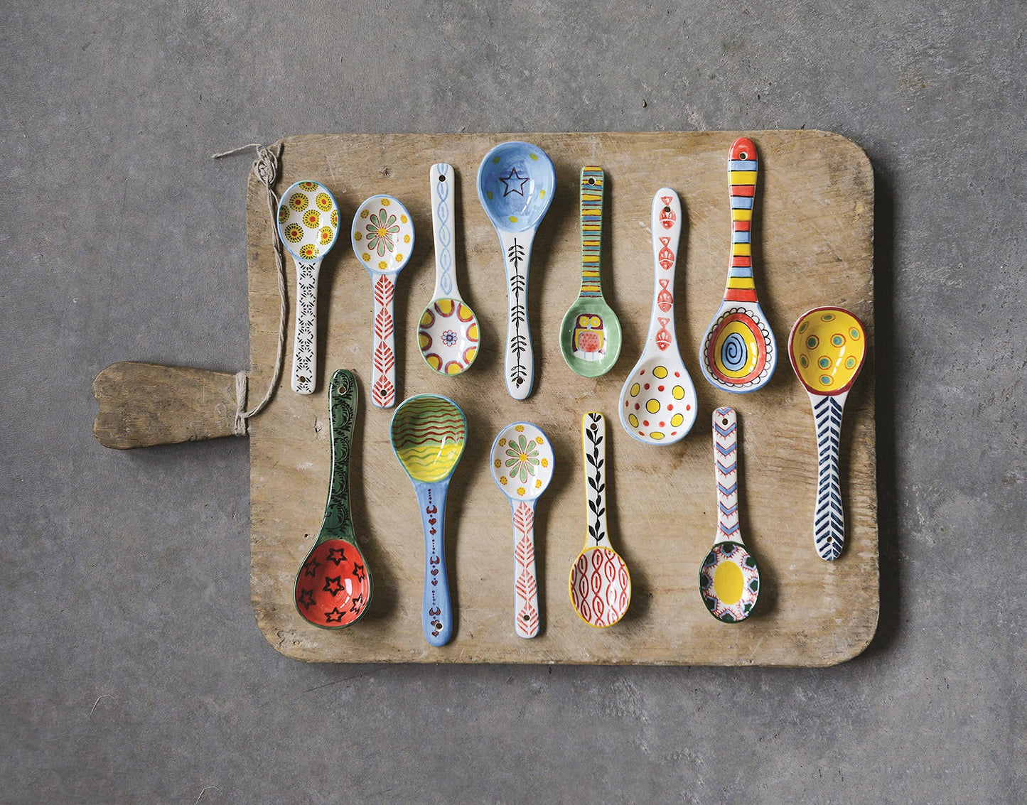 Ceramic Soup Spoons 6 Pcs- Hand-Painted Vibrant Small Serving Spoons for Ramen, Cereal, Yogurt, Dips, Microwave & Dishwasher Safe, Cute Spoons for Kitchen & Gifts