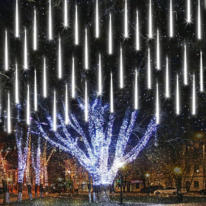 Joomer Christmas Lights Outdoor, 11.8 inch 10 Tubes 240 LED Meteor Shower Lights, LED Snow Falling Icicle Cascading Light with Timer Waterproof and Connectable for Christmas Decoration (White)